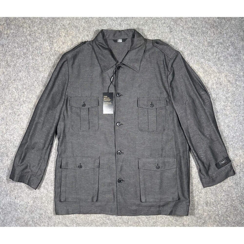 Haggar Multi-Tasker Shirt Jacket Men’s 48R Gray Linen Blend Utility Chore Coat